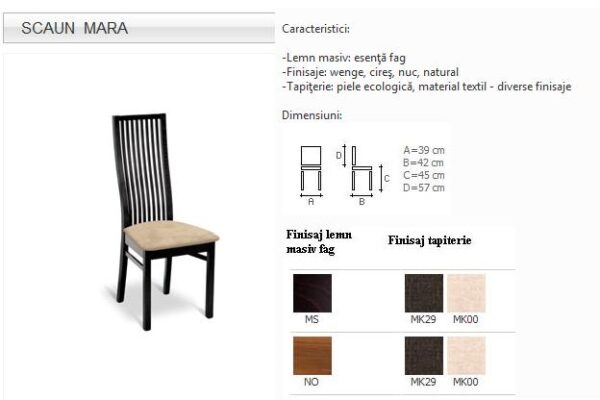 Scaunul Mara cu schita